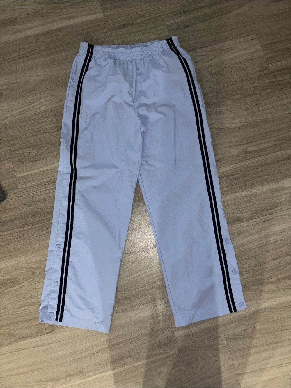No Boundaries White Track Pants with Black Side Stripes and Snap Buttons
